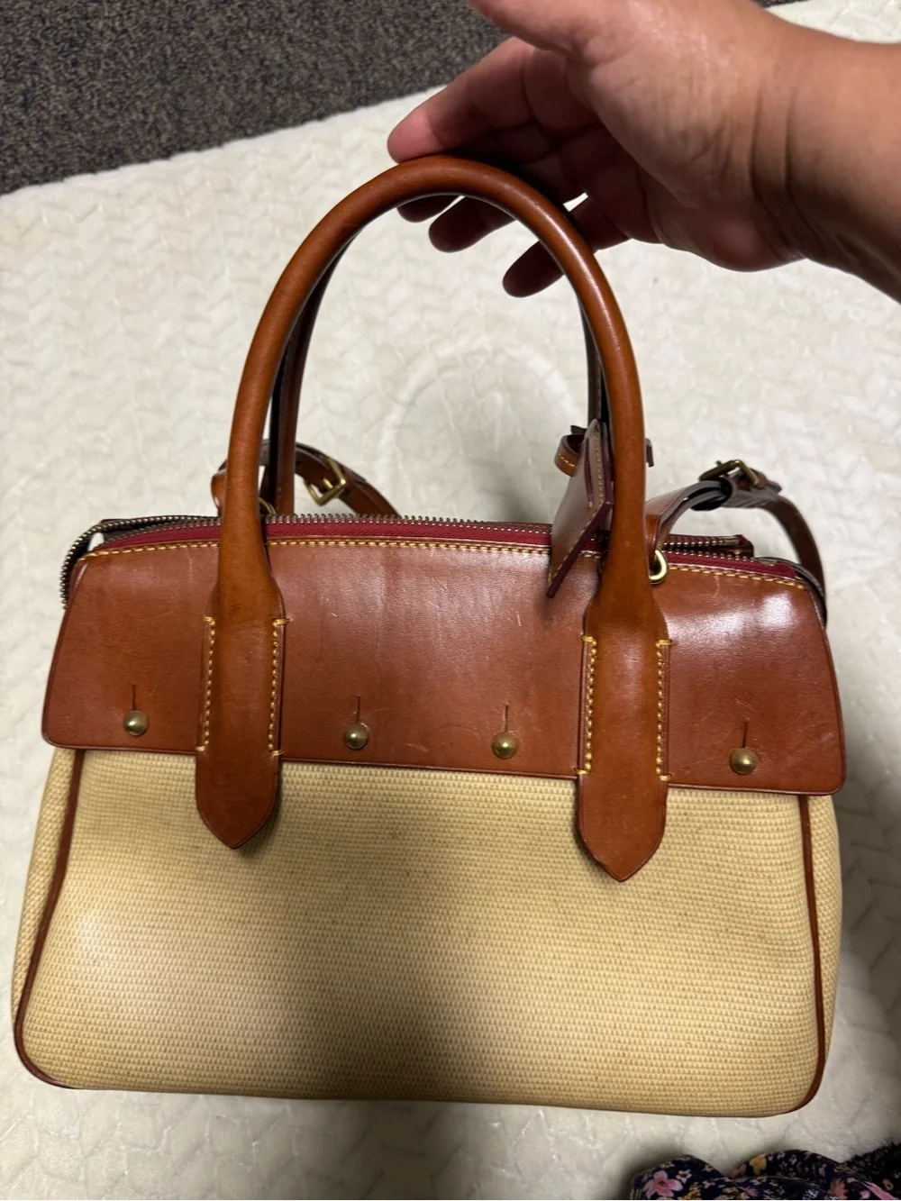 Dooney & Bourke Cream Satchel with Tan Leather Trim - Picture 8 of 15